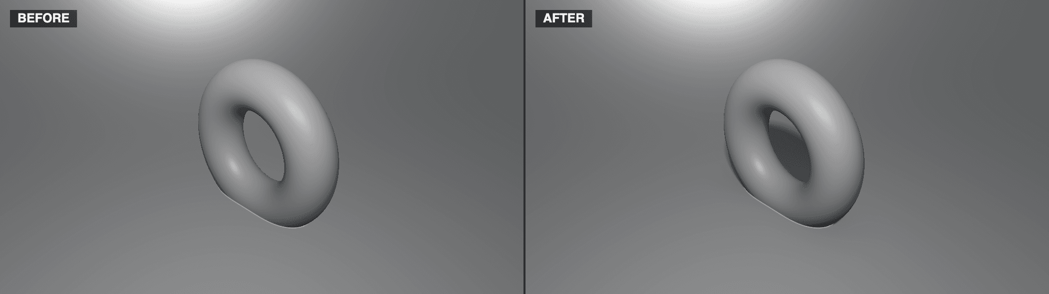 Before and after chaining SDF Soft Shadows and SDF Ambient Occlusion